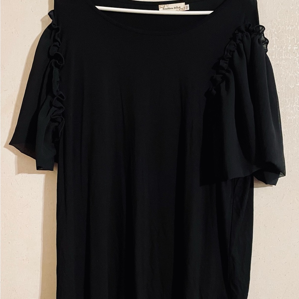 Elegant Black Ruffle Sleeve Blouse